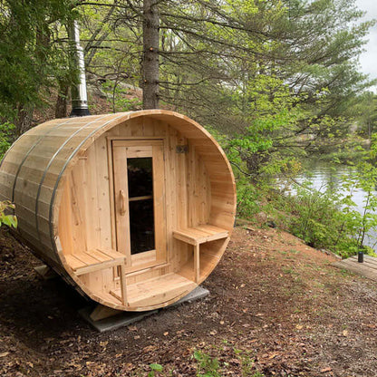 Serenity Traditional Outdoor Barrel Sauna CTC2245W Canadian Timber by Dundalk Leisurecraft