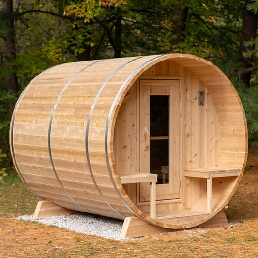 Serenity Traditional Outdoor Barrel Sauna CTC2245W Canadian Timber by Dundalk Leisurecraft