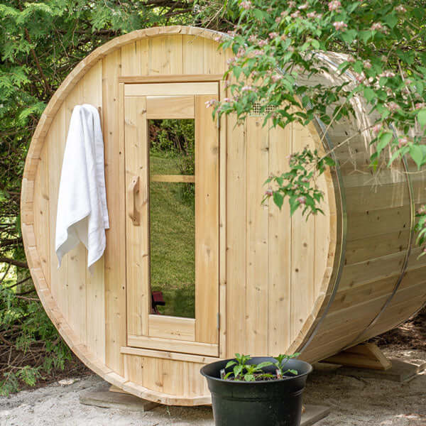 Harmony Traditional Outdoor Barrel Sauna CTC22W Canadian Timber by Dundalk Leisurecraft