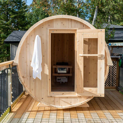 Harmony Traditional Outdoor Barrel Sauna CTC22W Canadian Timber by Dundalk Leisurecraft