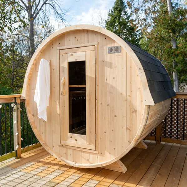 Harmony Traditional Outdoor Barrel Sauna CTC22W Canadian Timber by Dundalk Leisurecraft