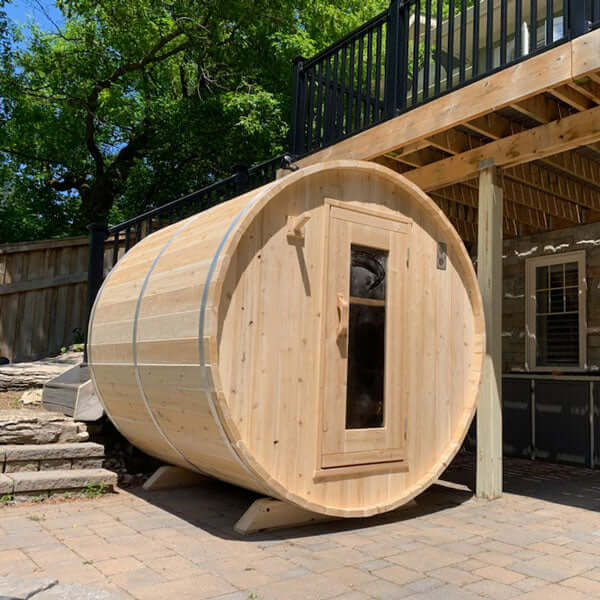 Harmony Traditional Outdoor Barrel Sauna CTC22W Canadian Timber by Dundalk Leisurecraft