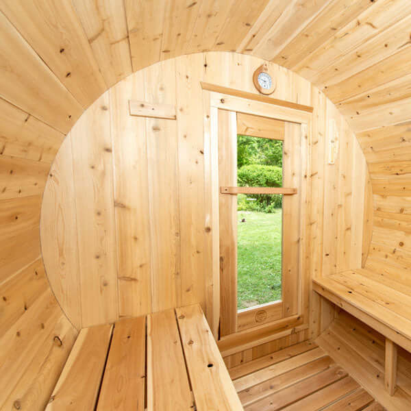 Harmony Traditional Outdoor Barrel Sauna CTC22W Canadian Timber by Dundalk Leisurecraft