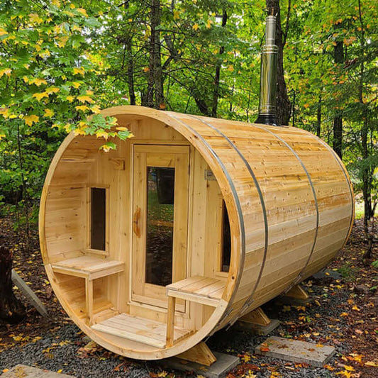 Tranquility Traditional Outdoor Barrel Sauna CTC2345W Canadian Timber by Dundalk Leisurecraft