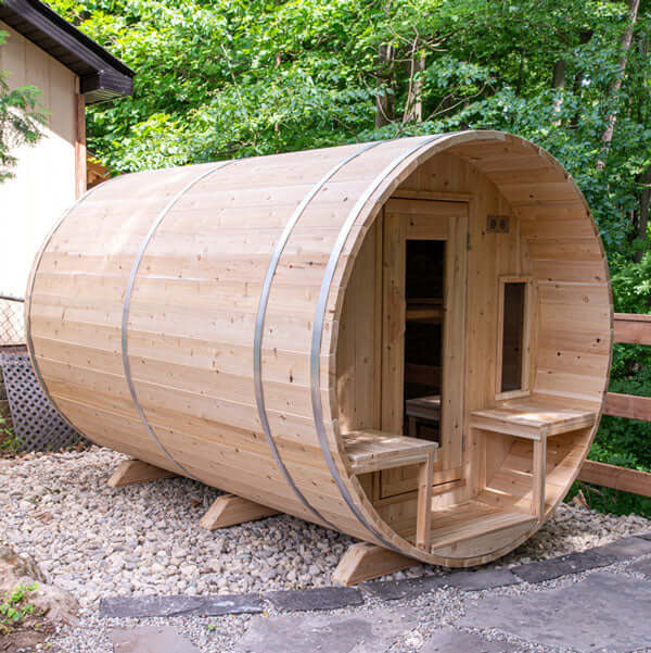 Tranquility Traditional Outdoor Barrel Sauna CTC2345W Canadian Timber by Dundalk Leisurecraft