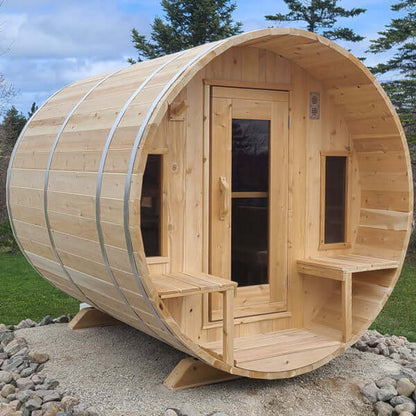 Tranquility Traditional Outdoor Barrel Sauna CTC2345W Canadian Timber by Dundalk Leisurecraft